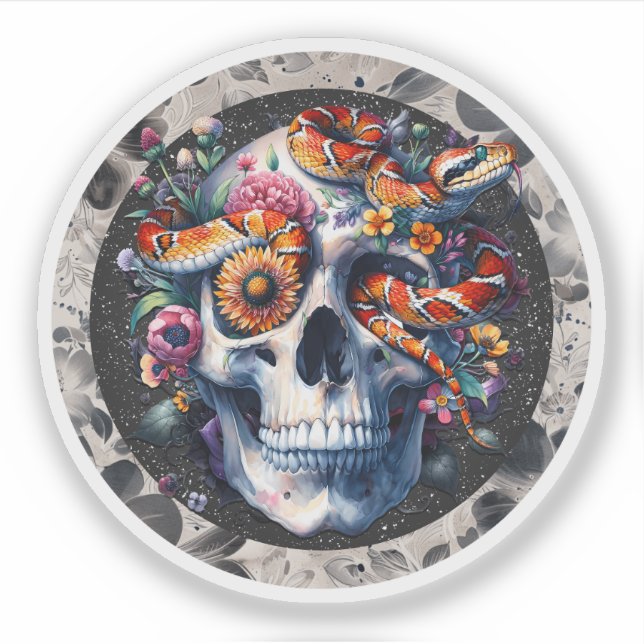 Serpiente Floral Con Pegatina De Calavera. (Anverso)