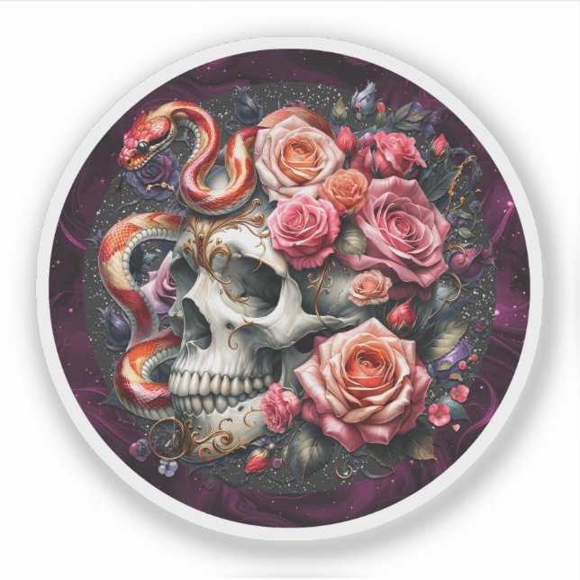 Serpiente Floral Con Pegatina De Calavera. (Anverso)