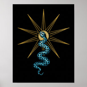 Serpiente y sol Arte espiritual en la pared oro az