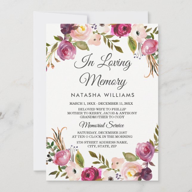 Servicio de Invitación Botánica de Floral Memorial (Anverso)