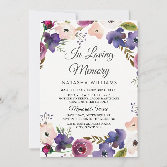 Servicio de Invitación Floral Wreath Memorial (Anverso)