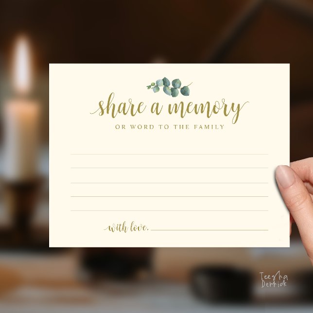 Servicio funerario, Comparte un recuerdo, Tarjeta  (Funeral Service, Share a memory, Sympathy Card, with Eucalyptus, in Yellow Gold)