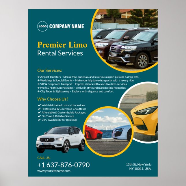 Servicios de Alquiler de Coches Póster Personaliza (Frente)