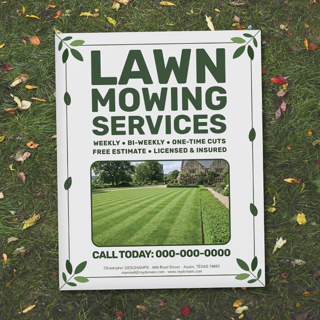 Servicios de corte de césped y hojas (Leaf & Lawn Mowing Services Flyer)