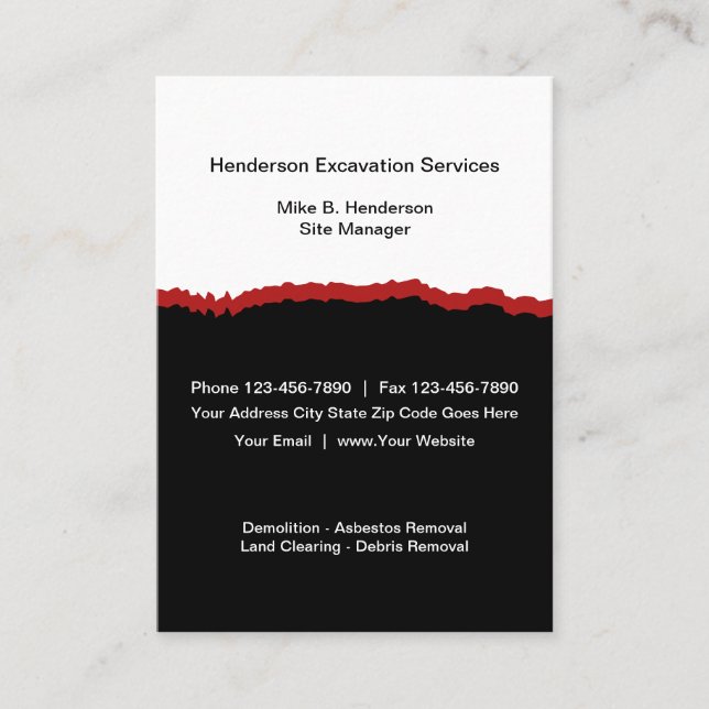 Servicios de excavación Tarjetas de visita vertica (Anverso)