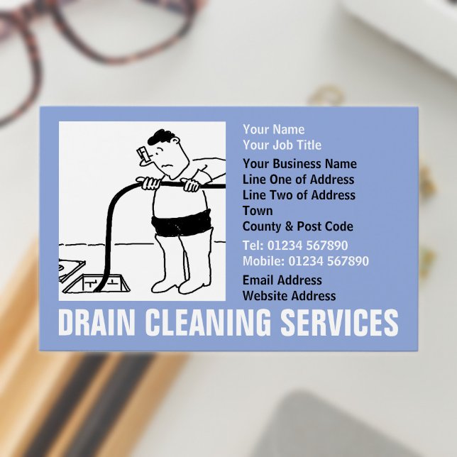 Servicios de limpieza de desagües Cartoon (Drain Cleaning Business Card)