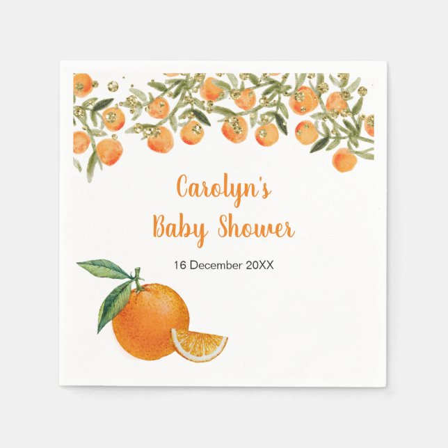 Servilleta de baby shower Naranja Cute Dulce (Anverso)