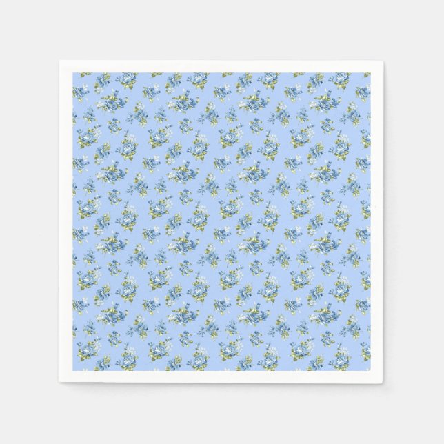Servilleta de cóctel de papel de rosa azul delicad (Anverso)