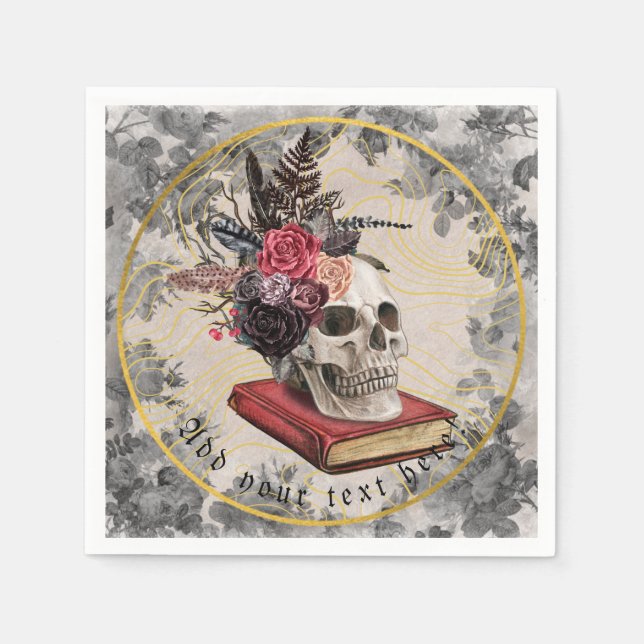 Servilleta de cráneo gótico con tocado floral vint (Anverso)