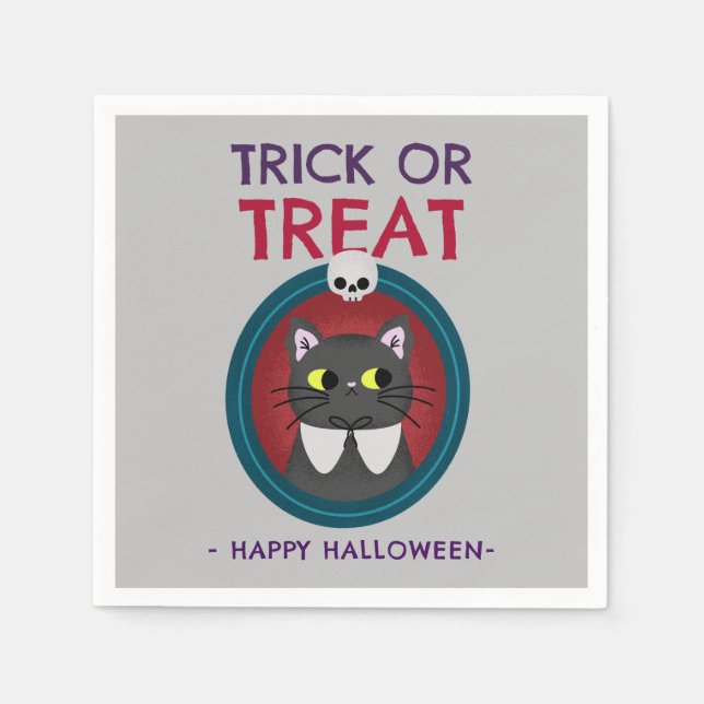 servilleta de la fiesta de Halloween, gato retrata (Anverso)