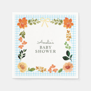 Servilleta De Papel 002 Cerúleo Azul Cuadros Florales Baby Shower