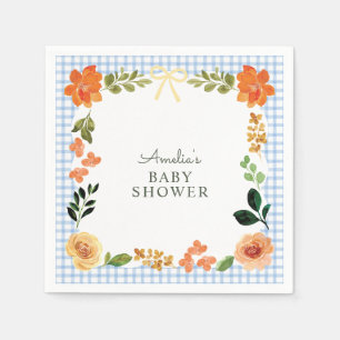 Servilleta De Papel 003 Azul Cobalto Flores Cuadros Baby Shower