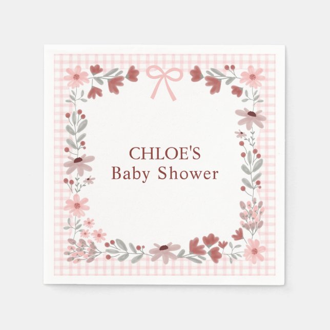Servilleta De Papel 008 Blush Pink Wildflower Bow Gingham Shower (Anverso)