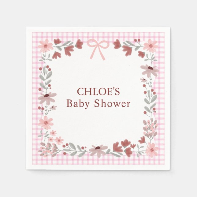 Servilleta De Papel 009 Fuchsia Pink Wildflower Bow Gingham Shower (Anverso)