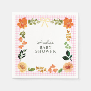 Servilleta De Papel 009 Rosa Fucsia Flores a Cuadros Baby Shower