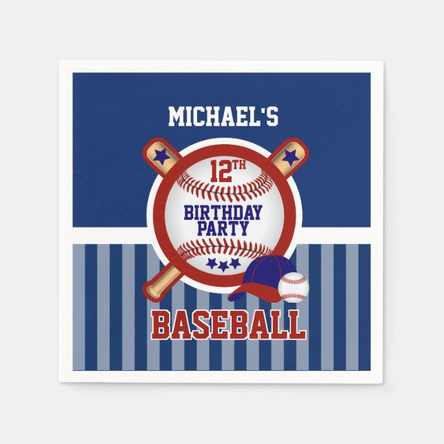 Servilleta De Papel 00.ª fiesta de cumpleaños - Béisbol - Azul oscuro (Anverso)
