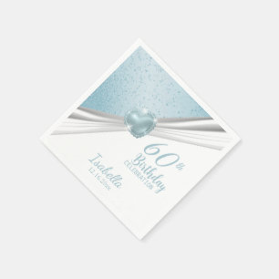 Servilleta De Papel 00.º cumpleaños - Corazón azul y Purpurina blanco