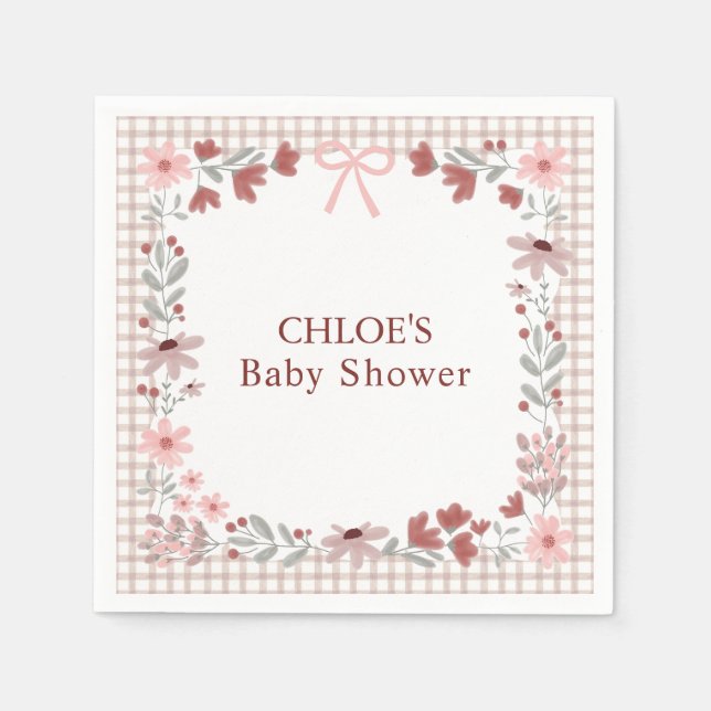 Servilleta De Papel 013 Chocolate Brown Wildflower Bow Gingham Shower (Anverso)