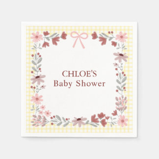 Servilleta De Papel 015 Lemon Yellow Wildflower Bow Gingham Shower