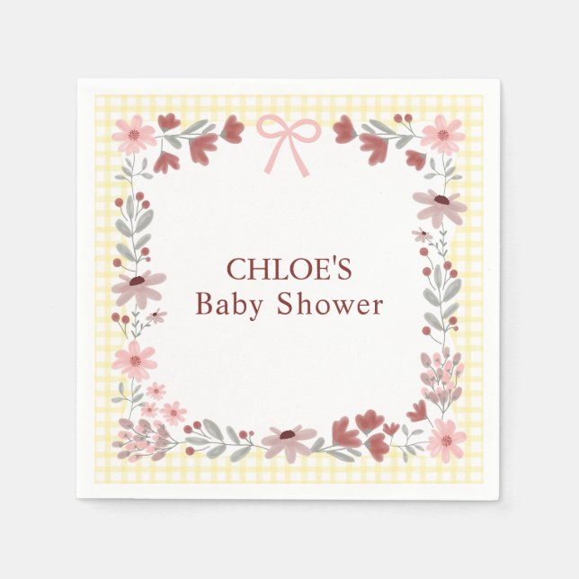 Servilleta De Papel 015 Lemon Yellow Wildflower Bow Gingham Shower (Anverso)