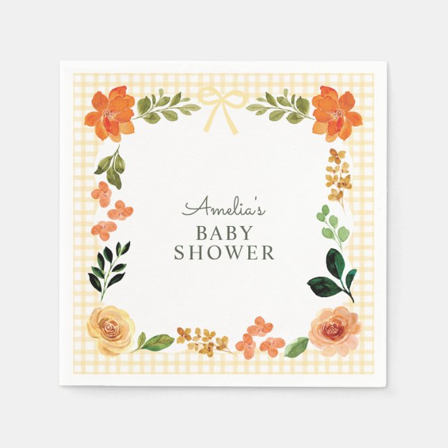 Servilleta De Papel 016 Marigold Floral Gingham Baby Shower (Anverso)