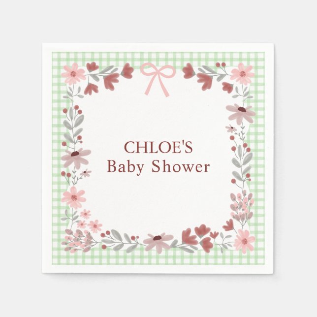 Servilleta De Papel 018 Grass Green Wildflower Bow Gingham Shower (Anverso)