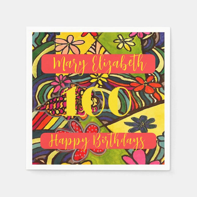 Servilleta De Papel 100 Cumpleaños Floral (Anverso)