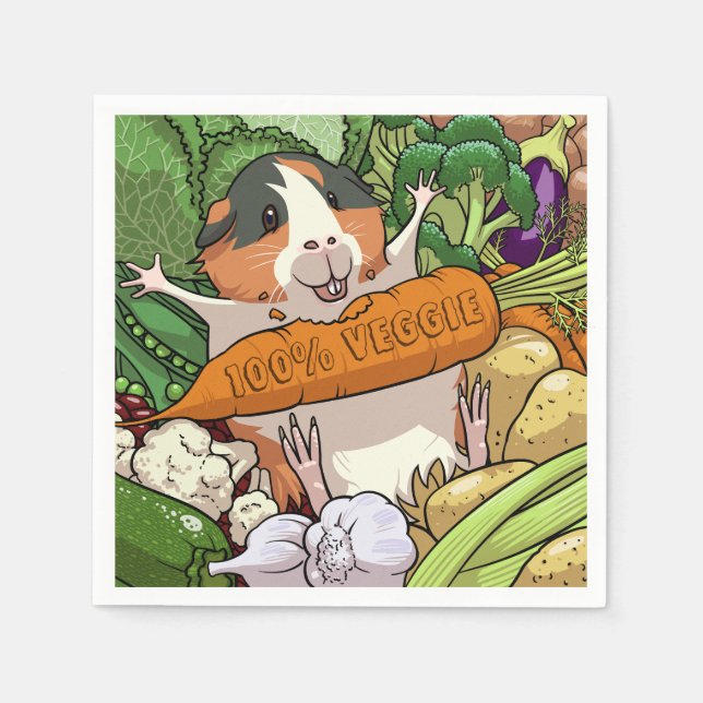 Servilleta De Papel 100% Veggie Happy Guinea Pig With Carrot (Anverso)