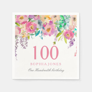 Servilleta De Papel 100a fiesta de cumpleaños de las flores en colores
