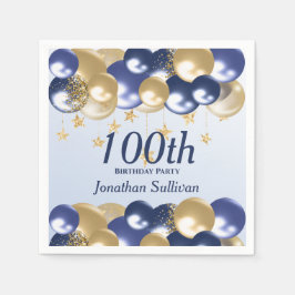 Servilleta De Papel 100th Birthday Navy Gold Balloons Party
