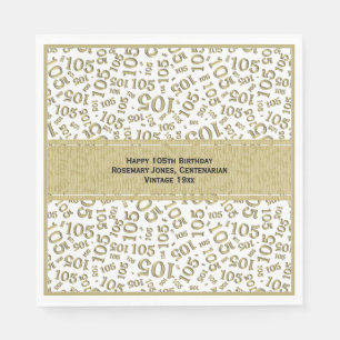Servilleta De Papel 105º cumpleaños Patrón de número moderno Oro/Blanc