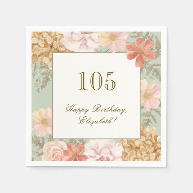 Servilleta De Papel 105th Birthday Napkin Autumn Color Floral Sage (Anverso)