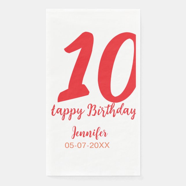 Servilleta De Papel 10.ª fecha de adición de cumpleaños año plantilla  (Anverso)