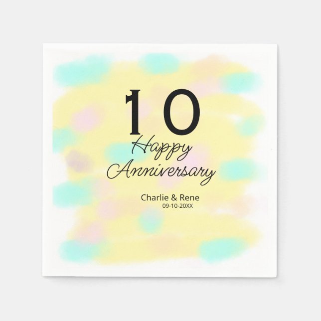 Servilleta De Papel 10 wedding anniversary yellow pastel name retro bo (Anverso)