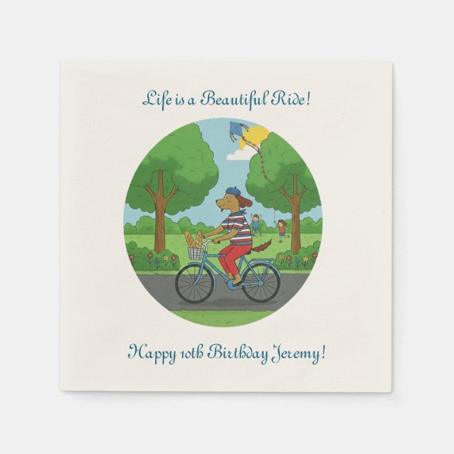 Servilleta De Papel 10th Birthday | Life is a Beautiful Ride on a Bike (Anverso)