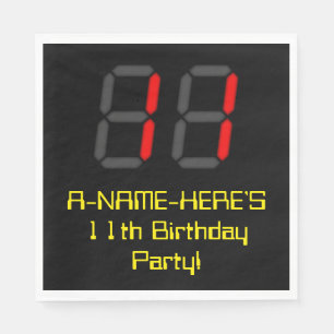 Servilleta De Papel 11.º cumpleaños: Red Digital Clock Style "11" + No