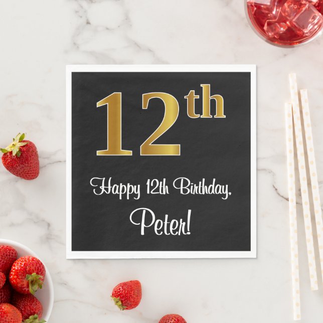 Servilleta De Papel 12 Aniversario ~ Elegante Lujoso Faux Gold Look # (In situ)