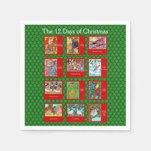 Servilleta De Papel 12 días de animales lindos del navidad