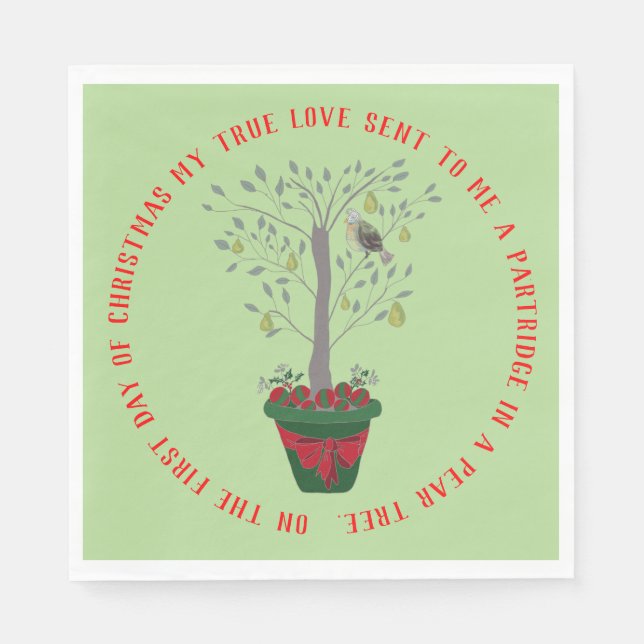 Servilleta De Papel 12 días de perdiz de Navidades en un árbol de pera (Anverso)