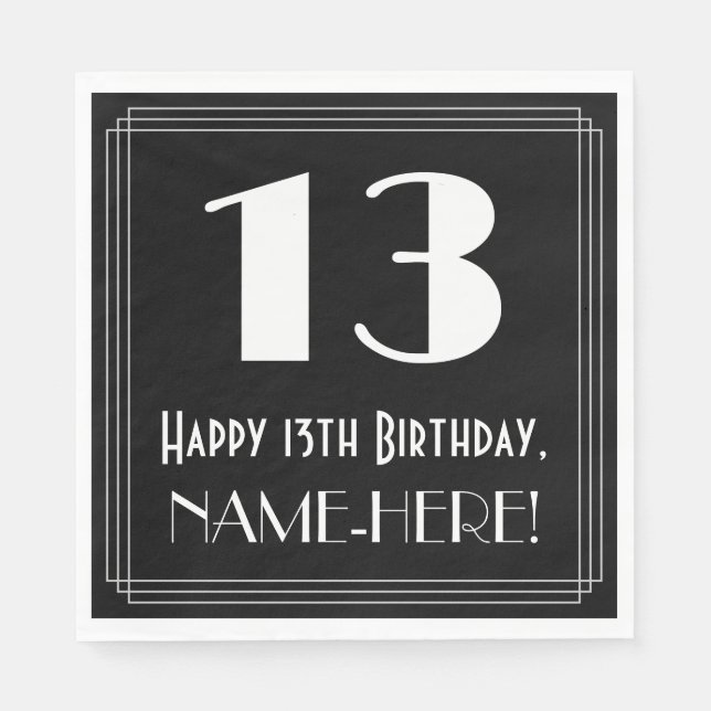 Servilleta De Papel 13 Aniversario ~ Art Deco Inspirado Aspecto "13",  (Anverso)