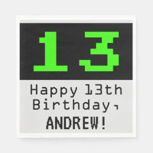 Servilleta De Papel 13 cumpleaños - Nerdy / Geeky Style "13" y nombre