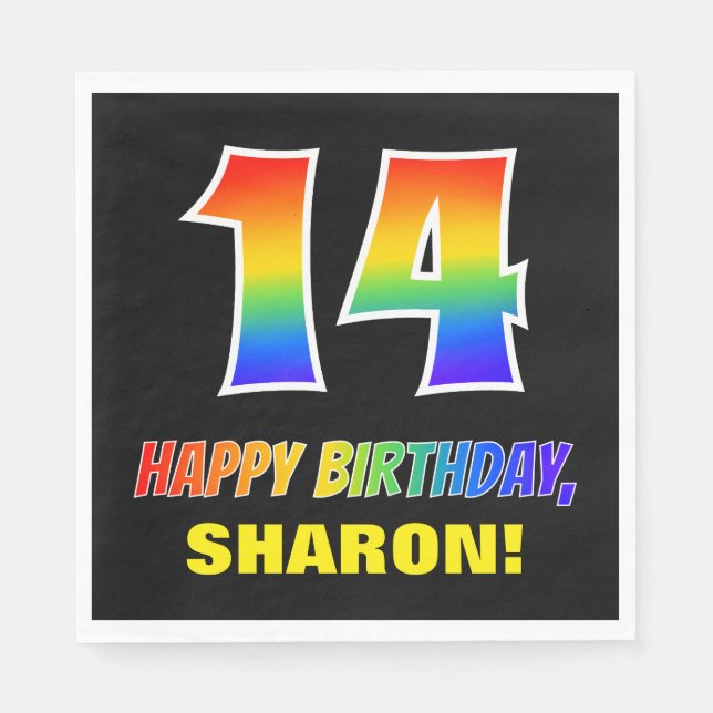 Servilleta De Papel 14º cumpleaños: audaz, divertido, simple, arcoiris (Anverso)