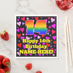 Servilleta De Papel 14.º cumpleaños: Patrón de corazón amoroso, ar