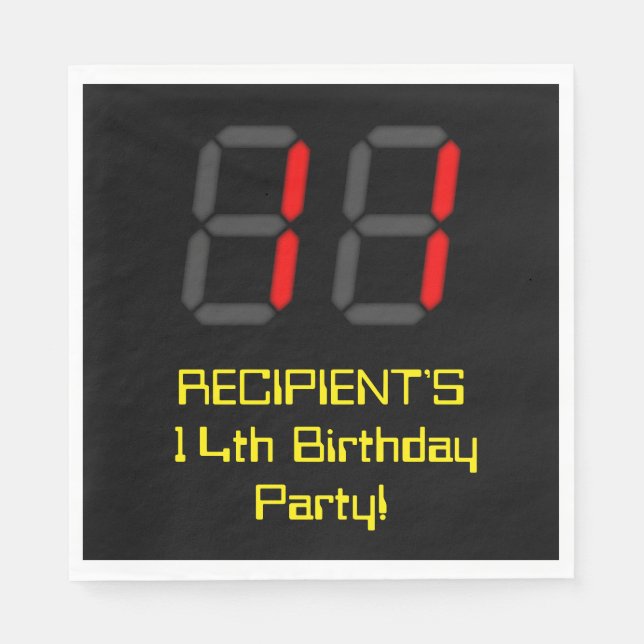 Servilleta De Papel 14.º cumpleaños: Red Digital Clock Style "14" + No (Anverso)