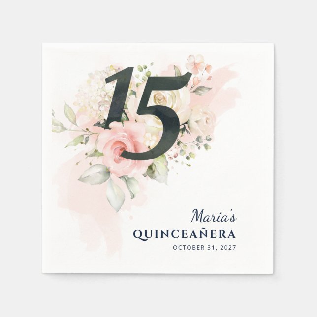 Servilleta De Papel 15th Birthday Party Quinceanera Floral Rustic (Anverso)