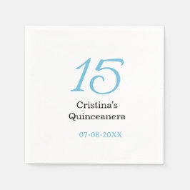 Servilleta De Papel 15th quinceanera birthday blue black bold letter n