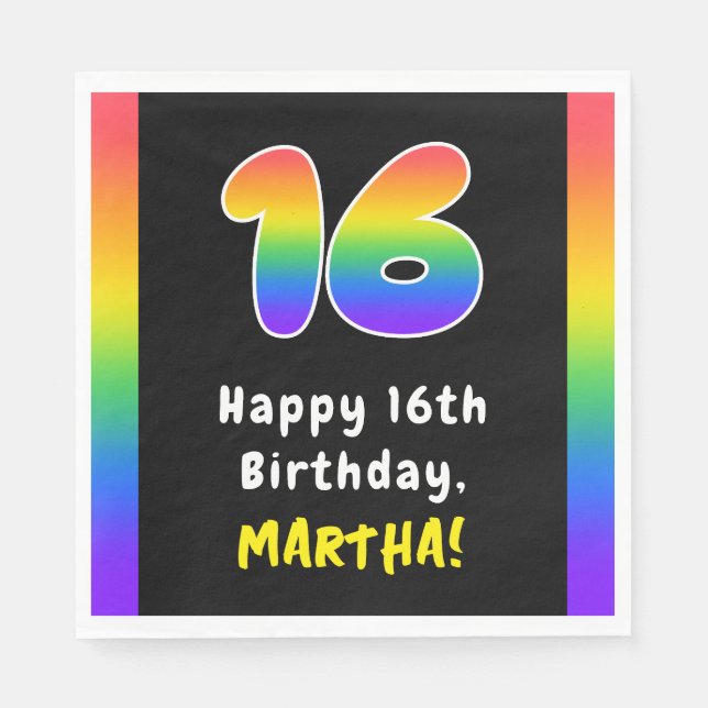 Servilleta De Papel 16º cumpleaños: Espectro arcoiris # 16, nombre per (Anverso)