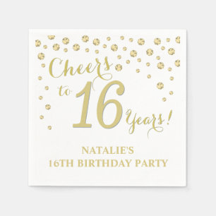 Servilleta De Papel 16.º cumpleaños Diamante blanco y oro