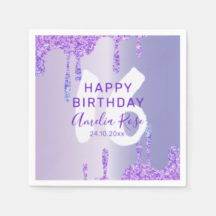 Servilleta De Papel 16.º felíz cumpleaños morado metálico