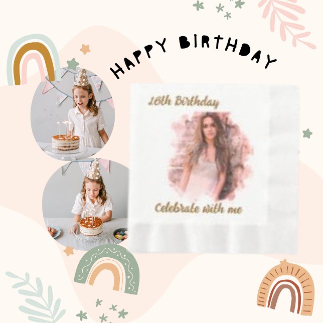 Servilleta De Papel 16 cumpleaños celebra conmigo, moderna foto Chica (Subido por el creador)